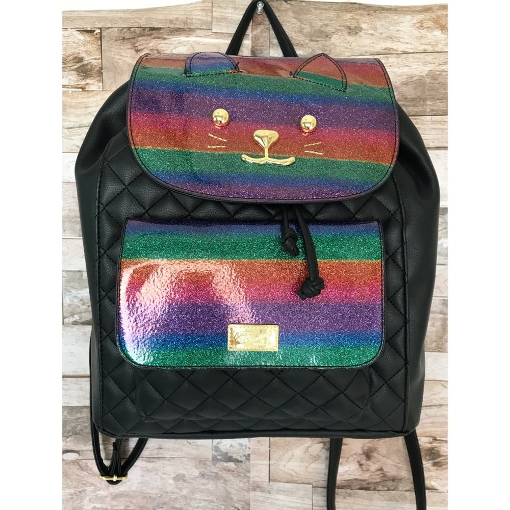 NWT Betsy Johnson Rainbow Cat Backpack